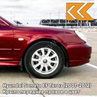 Крыло переднее правое в цвет кузова Hyundai Sonata EF Тагаз (2001-2012) R01 - Малина - Красный, с отверстием под повторитель