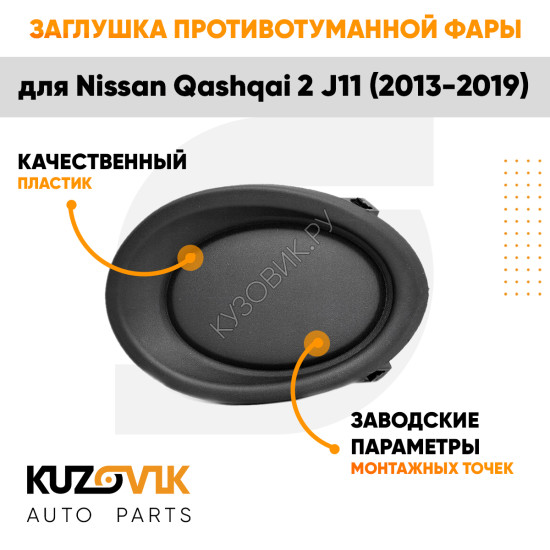 Заглушка противотуманной фары левая Nissan Qashqai 2 J11 (2013-2019) KUZOVIK
